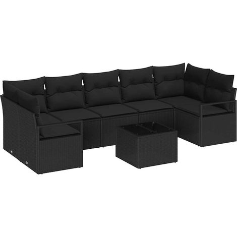 Maison Exclusive - Juego de Sofá 8 pcs Negro ratán sintético