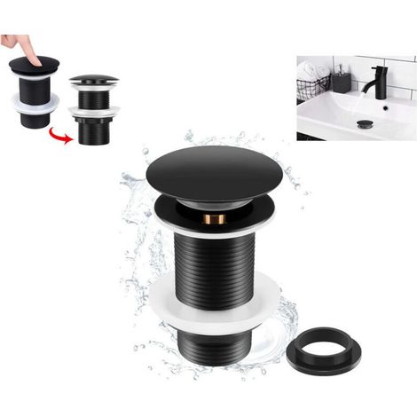 Bonde de Lavabo Noir Sans Trop Plein, Bonde de Lavabo Pop Up Noir Universelle, Bonde de Vidage Sans Trop Plein, Bonde de Vidange Sans Trop Plein, Bonde Pop Up Automatique pour Vasque a Poser, zh