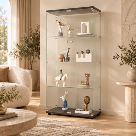 Vitrine vitrée, Vitrine Exposition avec serrure, Vitrine de Collection 2 porte, Armoire vitrée avec 3 étagères , Étagère de Présentation, Protection anti-basculement, Noir (1/5)