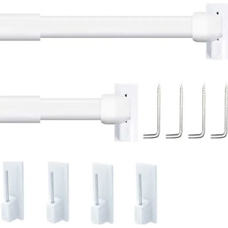 Tringle à Rideaux Sans Perçage Lot 2, 30-50cm Réglable avec Adhésif, Idéale pour Petites Fenêtres Blanc (1/5)