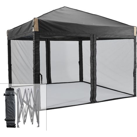 Aoodor 3x3 m Pop Up Canopy Tent with Netting, Water-Resistant 210D Oxford Fabric-black (1/5)