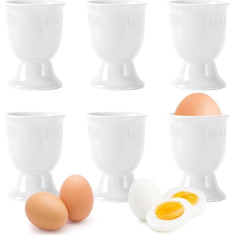 Eierbecher im 6-teiligen Set, Eierhalter, Eierständer, Porzellan oder Keramik, für weiches oder hartes Frühstück beim Brunch und Buffet, weiß