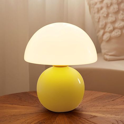 Mini lampe de table jaune, lampe de table en forme de champignon, lampe de chevet, veilleuse, interrupteur à bouton-poussoir - lumière tricolore (1/5)