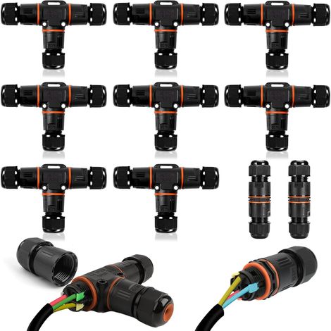 10 Pièces Boîte de Jonction IP68, Connecteur Étanche Forme de T et Droits, Connecteur Électrique Étanches Boîte de Dérivation, Connecteurs Câbles 3 Voies pour Câbles de Diamètres Ø 3-12 mm et Ø5-8 mm (1/5)