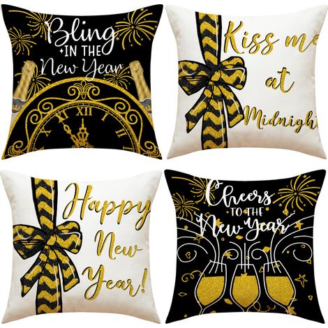 Bonne année Housses de coussin décoratives pour le Nouvel An et les fêtes d'hiver, parfaites pour décorer votre canapé ou votre fauteuil (1/5)