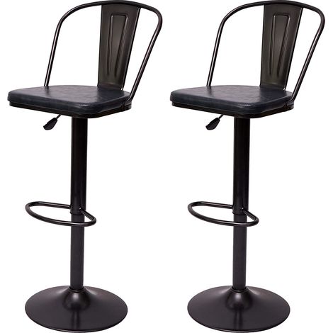 2x sgabelli da bar in sintetico grigio e metallo nero stile industriale altezza regolabile TDB04054
