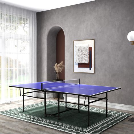 Mesa de ping-pong plegable con ruedas, set 2 palas y 3 pelotas, azul, 274 x 152,5 x 75,5 cm (1/5)