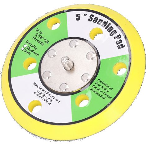 Plateau de ponçage 5 pouces 5/16-24 velcro support PU jaune pour ponceuse pneumatique 12000 tr/min (1/5)