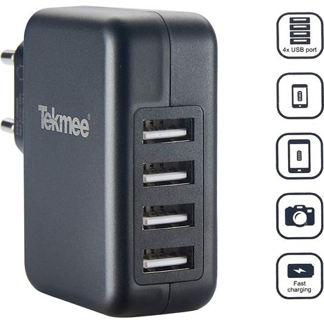 TEKMEE ADATTATORE MULTIPLO CON 4 USB BIANCO/NERO PER SMARTPHONE TABLET FOTOCAMERA (1/5)
