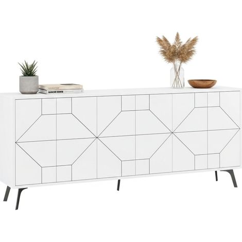 Dmora - Kommode Elysium, Wohnzimmerbuffet, Wohnzimmer-Sideboard, Moderne Küchen-Speisekammer, 184x35h77 cm, Weiß, mit verstärkter Verpackung