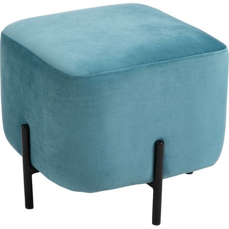 HOMCOM Fußhocker Fußstütze gepolstert Polyester Stahl Schaumstoff Türkis 44,5 x 44,5 x 41,5 cm
