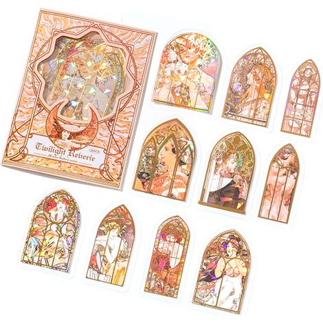 Lot de 20 autocollants PET 3D laser motifs variés série Galerie pour scrapbooking, déco carnet DIY Twilight Reverie (1/5)