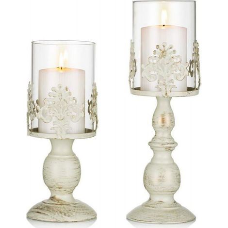 Bougeoir - Fer - Abat-jour Verre - Finition Antique - Pour Bougies Parfumées ou Décoration Florale - 1 Pièce (1/4)
