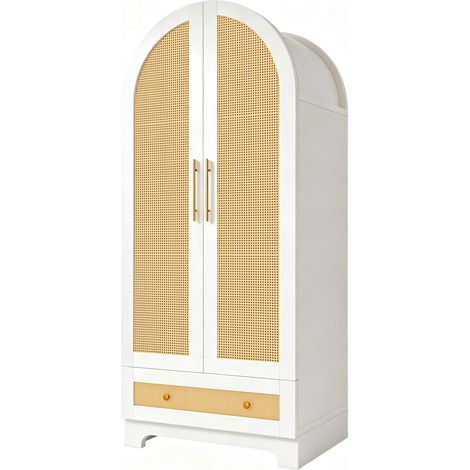 CHICFURN Armoire penderie 2 portes 70 x 55 x 170 cm avec 2 tiroirs, 1 grand compartiment, façade effet résine tressée, blanche, pour chambre, salon ou dressing moderne (1/5)