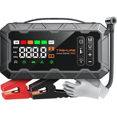 Démarreur de batterie de voiture avec compresseur d'air 8000 A 160 psi, démarrage de voiture PD60 W (tout gaz/diesel 12 L), boîte de démarrage portable avec charge rapide (1/5)