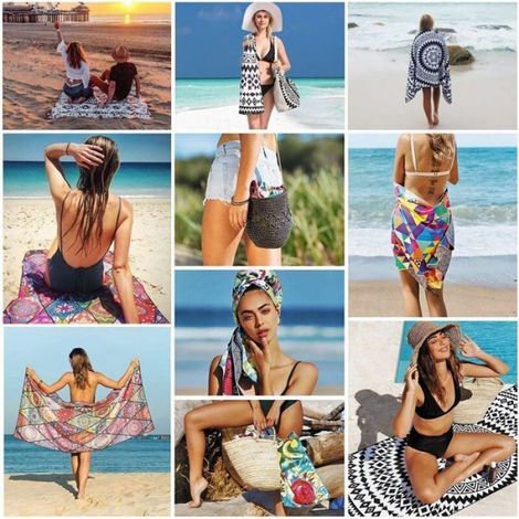 Serviette de Plage Microfibre XXL, Super Absorbante et Anti-Sable, Drap de Plage Adulte 180x90 cm, Bleu Rayé (1/4)