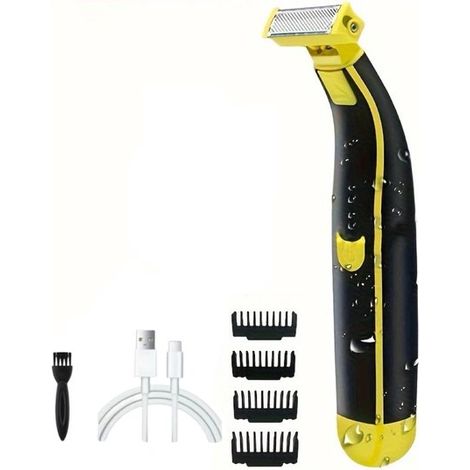 Tondeuse électrique pour hommes – Rasoir – Appareil d'épilation utilisable sur peau sèche ou humide pour tout le corps – Comprend 4 sabots – Rechargeable par USB – Convient pour le visage, la barbe, l