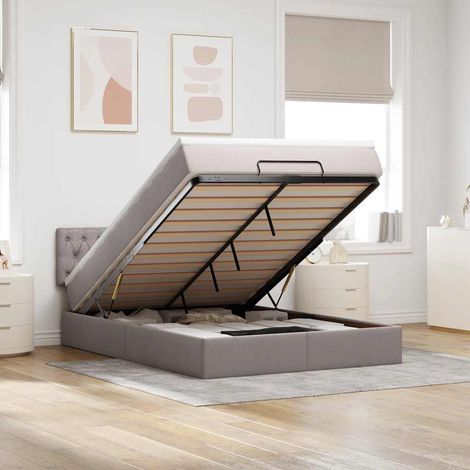 vidaXL Lit ottoman avec matelas taupe 140x200 cm tissu (1/5)