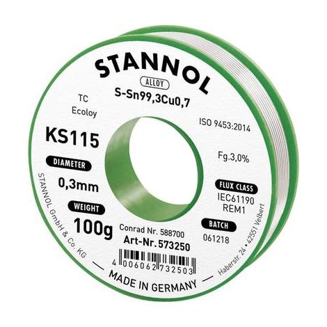 Stannol KS115 hilo de soldar sin plomo 100 g 0,3 mm