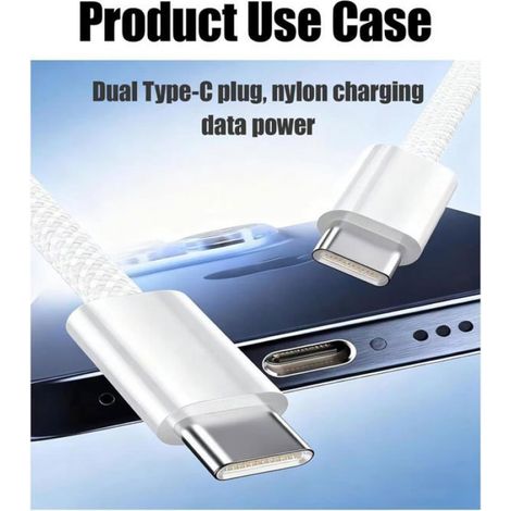 Cable Usb C Tressé, Cable Usb C Vers Usb C, 1M Cable Chargeur, Pour Iphone 15/16/17,Ipad, Samsung Et Autres Appareils D'Interface (1/5)