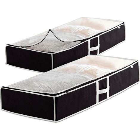 Lot de 2 boîtes de rangement avec fermetures éclair, sacs de rangement pour literie, couette king size, lin, oreiller, chaussures – Boîte de rangement non tissée pour vêtements (1/5)