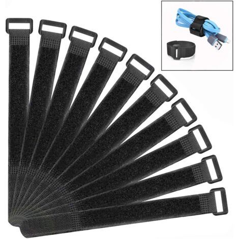 Lot de 10 pièce Attaches de Câbles Scratch, 2.5×30 cm Serres-Câbles Réutilisables, Attache Câble en Nylon Réglable (1/4)