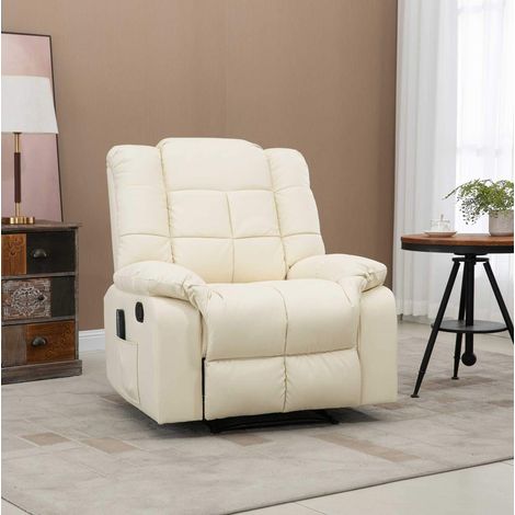 Fauteuil relax électrique massant en similicuir blanc crème avec 8 points de vibration (1/5)