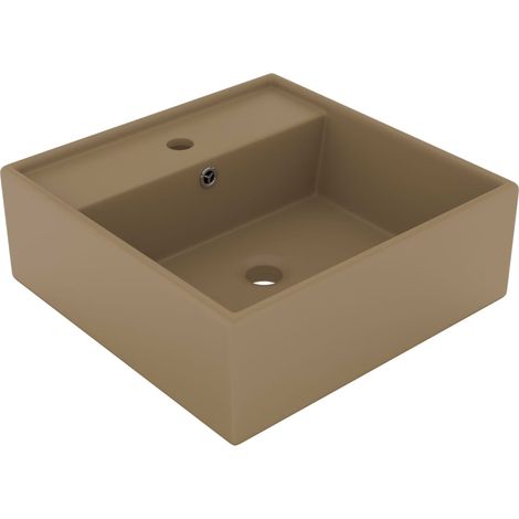 Lavabo Troppopieno Quadrato Crema Opaco 41x41cm Ceramica vidaXL