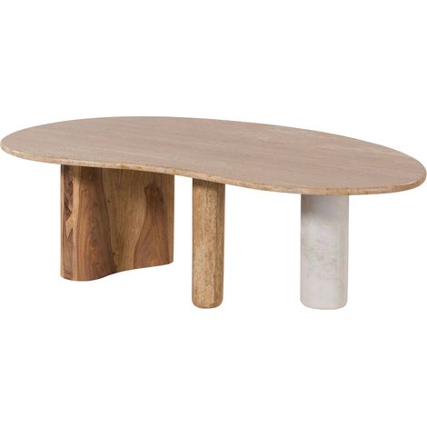 Couchtisch Sheesham 100x65x31 natur sandgestrahlt lackiert / Marmor weiß ORGANIC COLLECTION 31 (1/4)