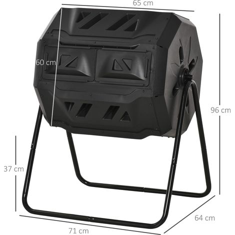Kompostbehälter mit 2 Behältern, 160 L Fassungsvermögen, drehbar, 71 cm x 65 cm x 96 cm, Schwarz (1/5)