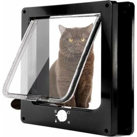 Chatière magnétique 4 voies pour animaux de compagnie, installation facile, porte coulissante manuelle compatible mur, bois et porte UPVC, taille moyenne, couleur noire (1/5)