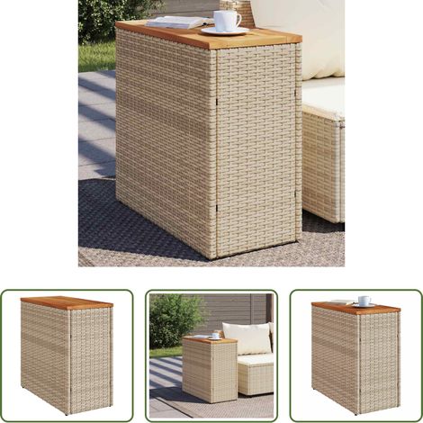 vidaXL PE-Rattan - Garten-Beistelltisch Holzplatte Beige 58x27,5x55 cm Poly Rattan (1/5)