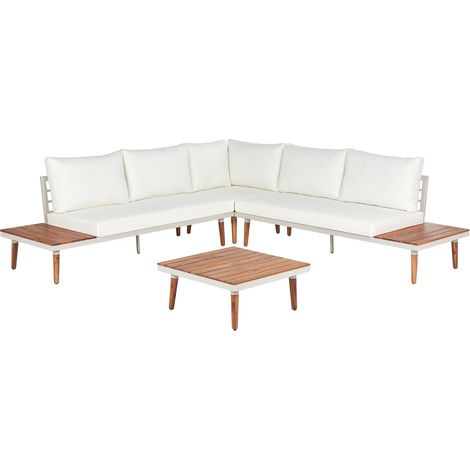 Garden Corner Sofa with Table 5 Seater CORATO Acacia Wood Off-White