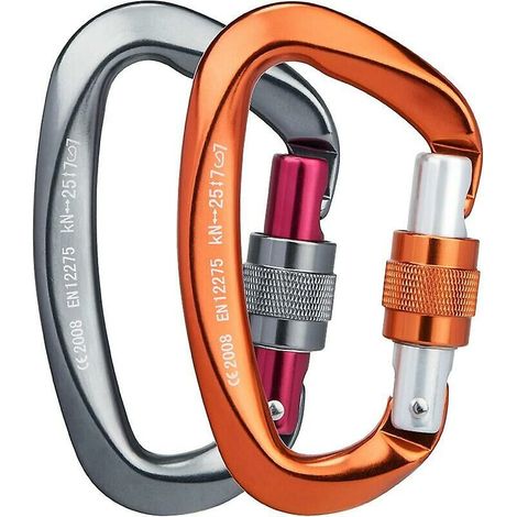 royaluxe -Mousquetons d'escalade [25KN] Mousqueton en aluminium certifié CE avec bouchon à vis, forme D, 2 pièces Équipement de protection contre les chutes (1/5)