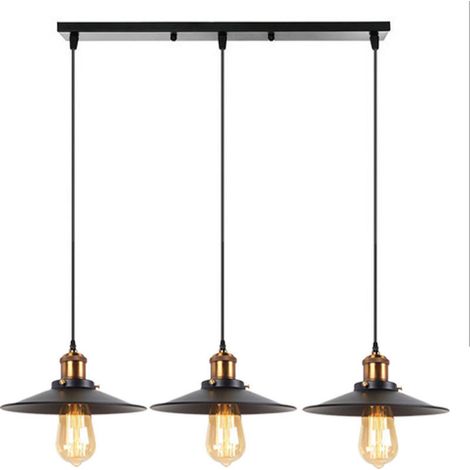 Lustre LED transfrontalier, plafonnier moderne, lustre industriel noir en métal, style vintage, lustre de restaurant/loft (trois têtes, forme de soucoupe volante) (1/5)