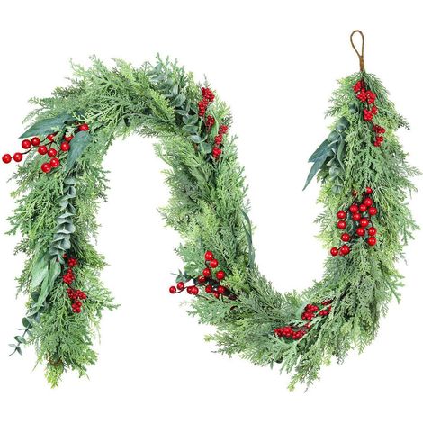 Weihnachtsgirlande 180cm mit Eukalyptus & roten Beeren – UV-beständig, Outdoor Deko