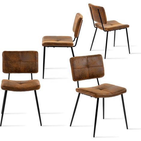 Meuble Lot de 4 Chaises de Salle à Manger Vintage avec Assise Dossier Rembourrée en Suédine Pieds en Métal pour Cuisine Salon Chambre Bureau, Marron (1/5)