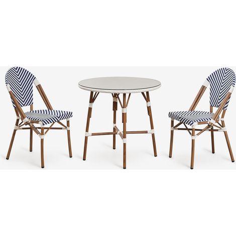 SKLUM Set aus rundem Tisch Ø80 cm und 2 stapelbaren Esszimmerstühlen aus Aluminium Brielle Bistro Ken Blau - Gardenia Weiß