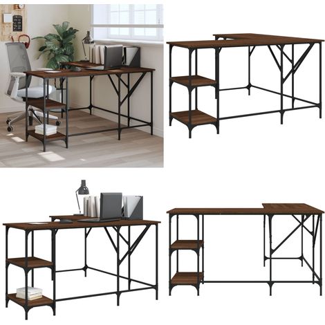Bureau chêne marron 139x139x75 cm bois d'ingénierie - Bureau En Bois - Bureau Design - Bureau Moderne - Bureau Informatique - Bureau D'angle - Home & Living (1/5)