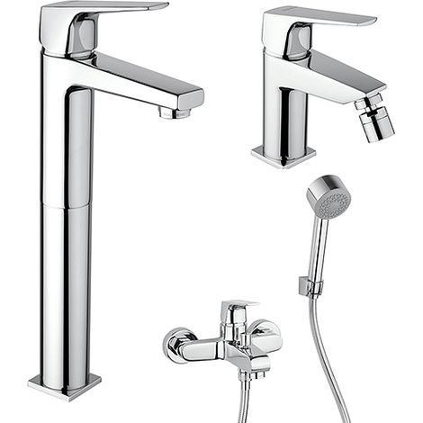 Set Rubinetti Piralla per lavabo alto e bidet con scarico automatico e vasca serie Iceberg cromato (1/5)