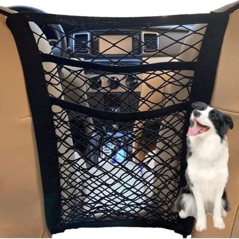 Barrière de Voiture pour Chien,Filet de Protection pour Chien Rétractable Universel,Sac de Rangement Extensible 3 Couches, Noir (1/4)