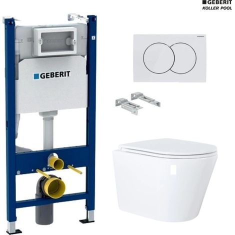 Bastidor empotrado GEBERIT Duofix pack cisterna y pulsador Delta 01 blanco brillo con inodoro suspendido Vortex Orion 51,5 cm de Koller Pool