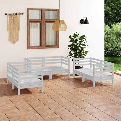 Salon de jardin 6 pcs Ensemble Table et Chaise de Jardin - Blanc Bois de pin massif BV676049 - BonneVie (1/5)