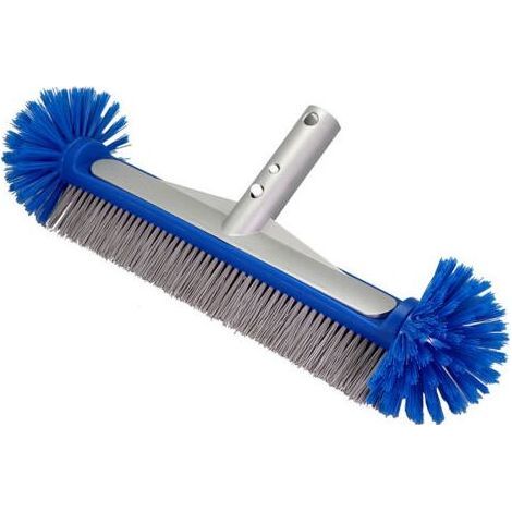 Brosse de piscine ronde robuste pour murs et carrelages avec dos en aluminium renforcé, brosse de qualité supérieure à poils résistants，Bleu (1/4)