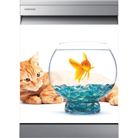 Stickers Lave vaisselle - Chat - 60x60 cm - Adhésif BRILLANT (1/2)