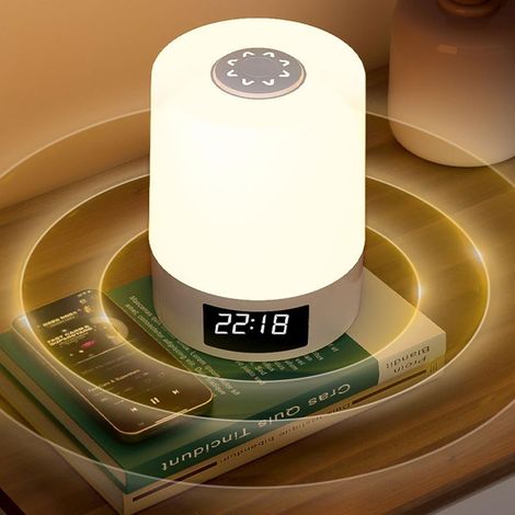 Veilleuse avec horloge, lampe LED tactile rechargeable et dimmable 3 couleurs, lampe de chevet sans fil respectueuse des yeux, veilleuse portable (1/5)