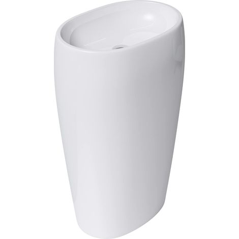 Mai & Mai Lave Main évier Vasque 36P x 53,5l x 85cm en Résine de Synthèse Blanc Ovale Sans Perçage Pour Robinet Lavabo Sans Trop-plein à Poser au Sol Col32