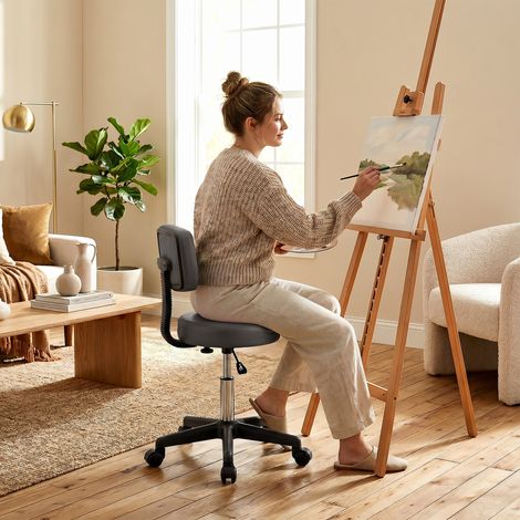 Tabouret massage a roulettes reglable en hauteur pivotant avec dossier ergonomique gris (1/5)
