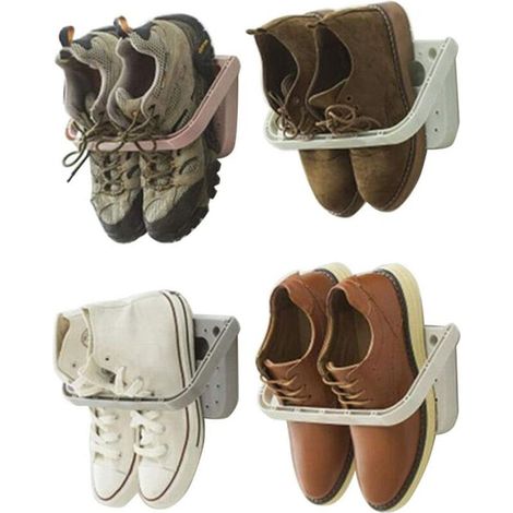 Support de Chaussure Mural Pliable 4 Pieces, Range-Chaussures Rabattable Etagere Suspendue pour etagère de Rangement pour Chaussures, 4 pcs Rose