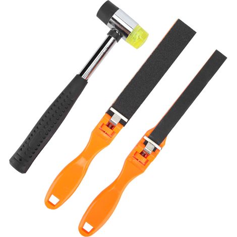 Ensemble de 3 outils de polissage de bijoux : règle, papier de verre, tige de polissage, marteau double face. (1/5)